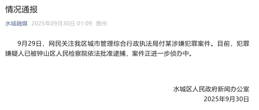 贵州六盘水凌晨通报：城管局付某涉嫌犯罪<strong></p>
<p>虚拟币比特王</strong>，已被批捕