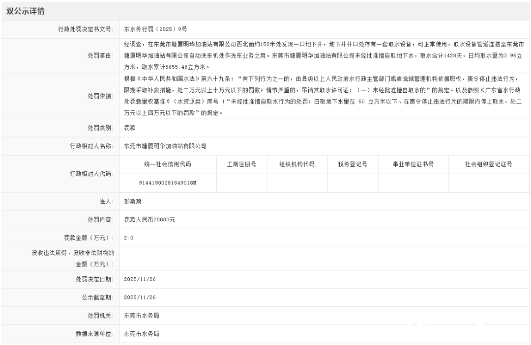 东莞一加油站未经批准<strong></p>
<p>假虚拟币调包真虚拟币</strong>，擅自取地下水5655.48立方米